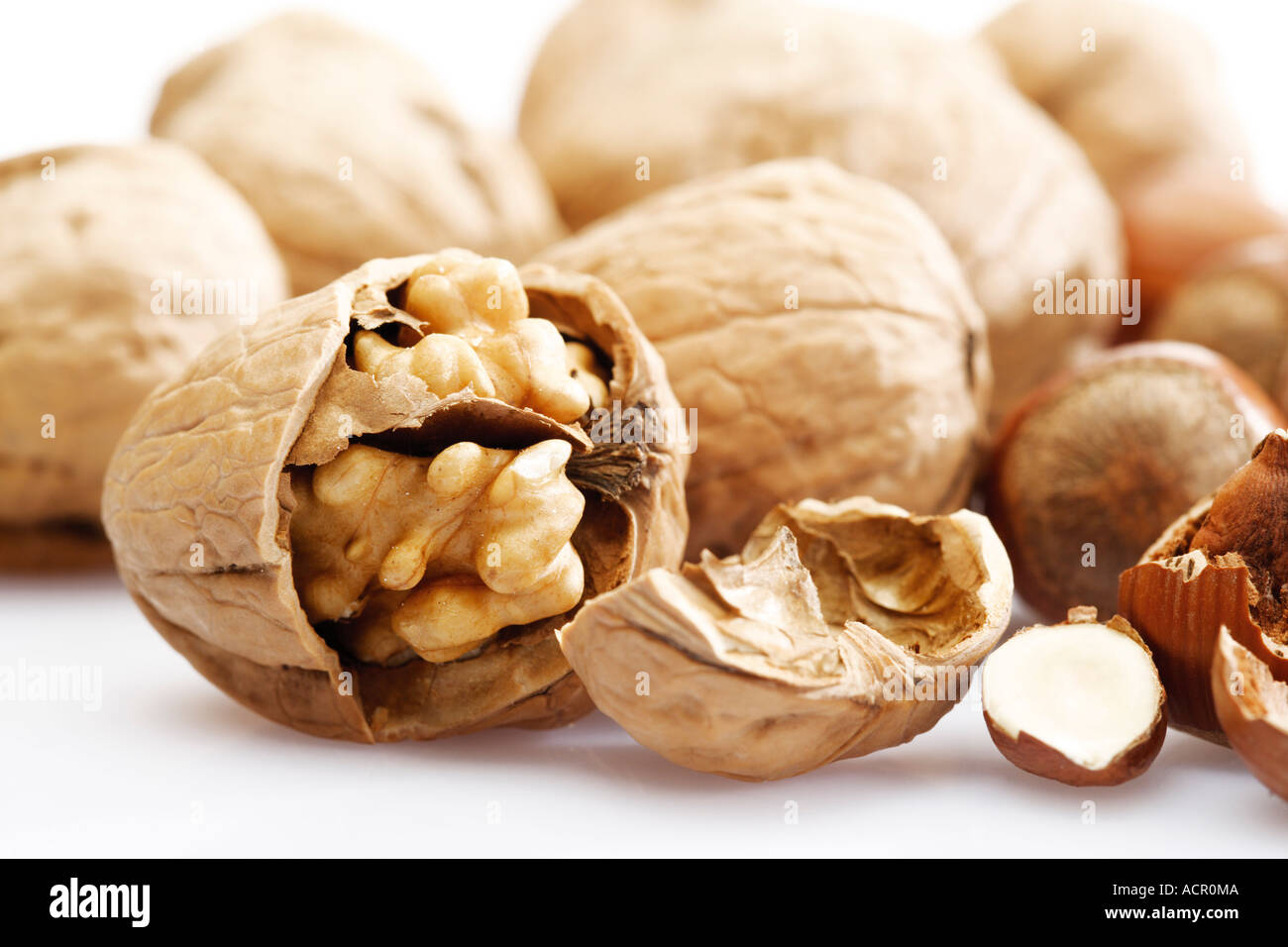 Walnüsse und Haselnüsse, close-up Stockfoto