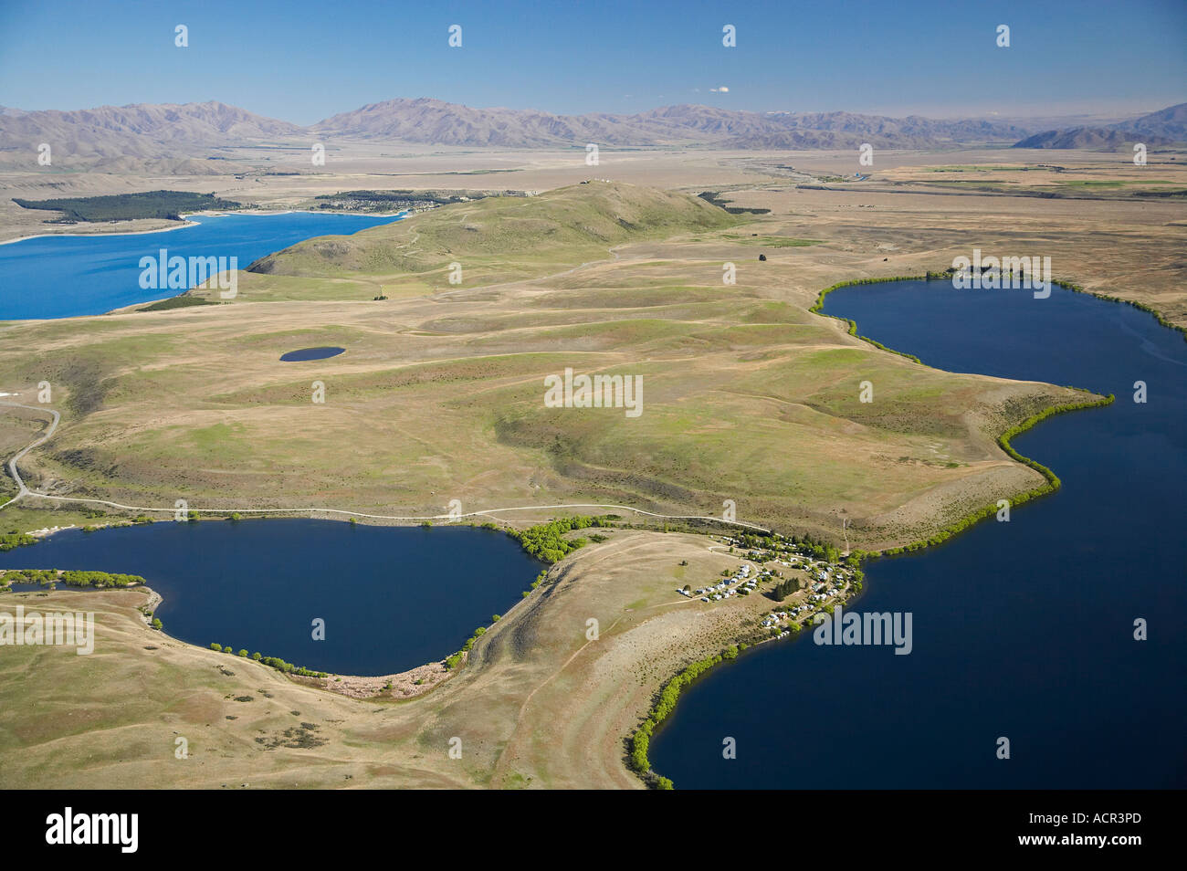 Lake McGregor links und Lake Alexandrina richtige Mackenzie Country Südinsel Neuseeland Antenne Stockfoto