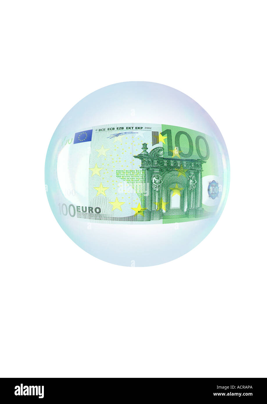 SOAP Bubble mit 100 Euro Seifenblase Mit 100 Euro Stockfoto
