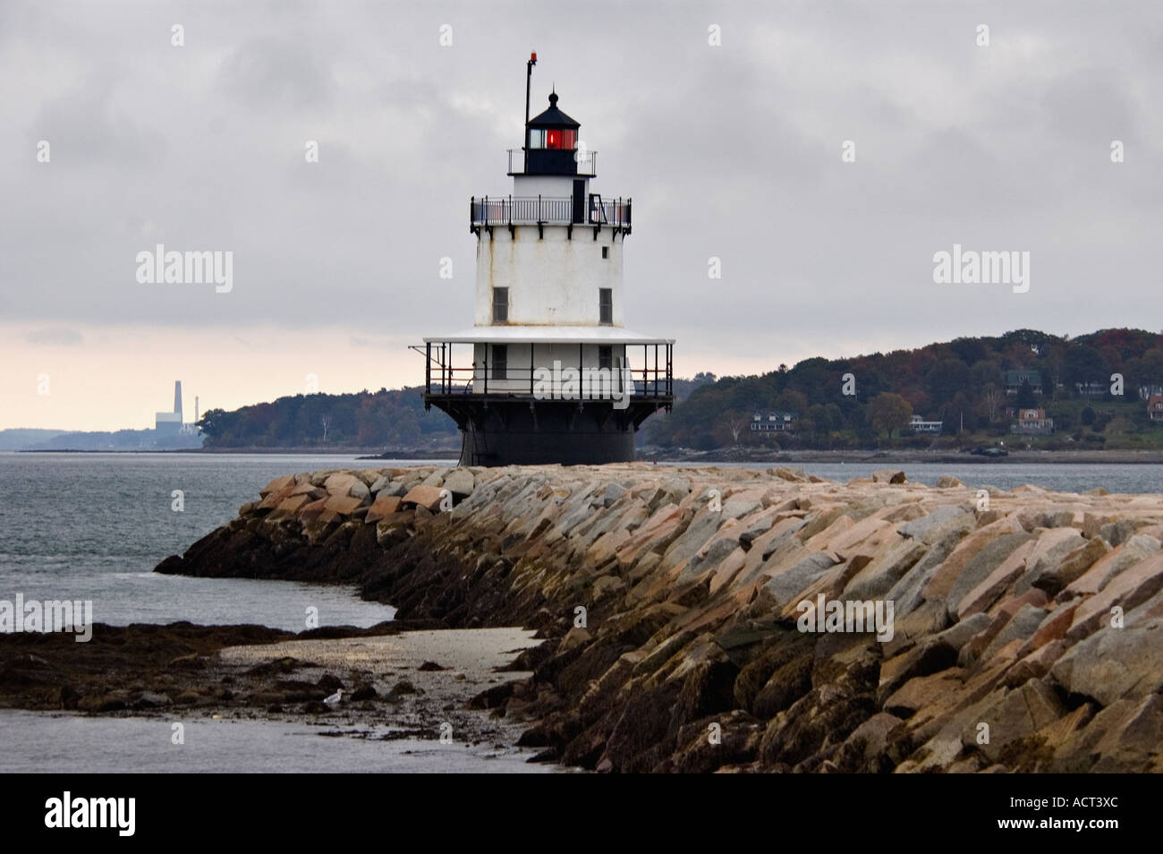 Feder Punkt Vorsprung Leuchtturm South Portland Maine Stockfoto