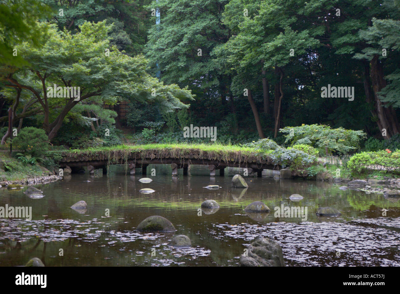 Teich und Fuß überbrücken Koishikawa Korakuen Garten, Bunkyo Ward