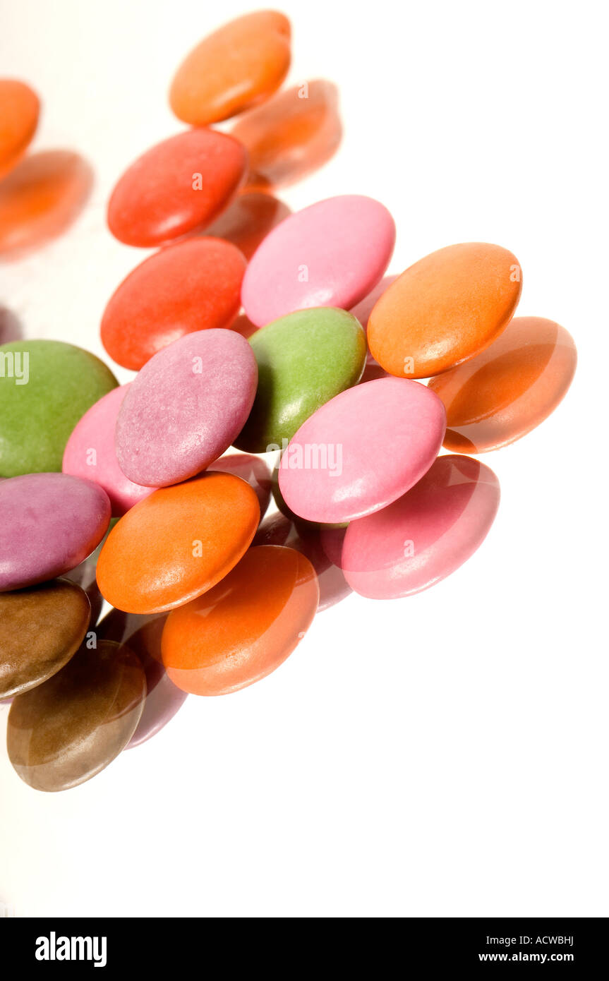 Nahaufnahme von Smarties Süßigkeiten Zucker beschichtete Süßigkeiten Stockfoto