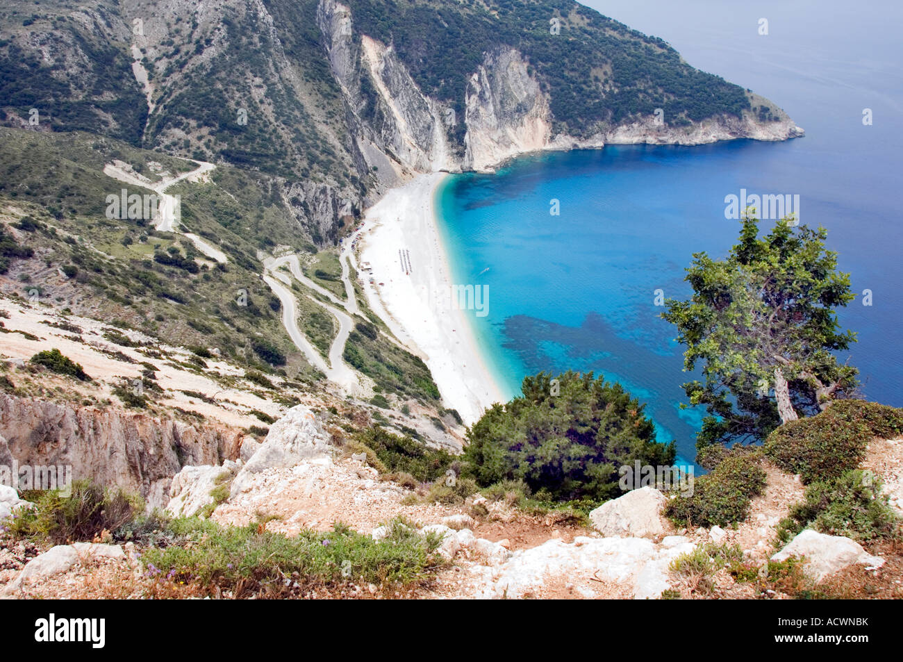 Myrtos Beach, Kefalonia, Ionische Insel in Griechenland. Stockfoto