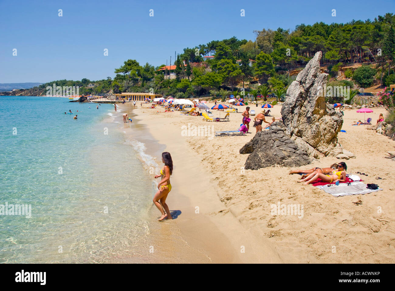 Strand von Platis Gialos, Lassi, Ionische Inseln Kefalonia, Griechenland. Stockfoto