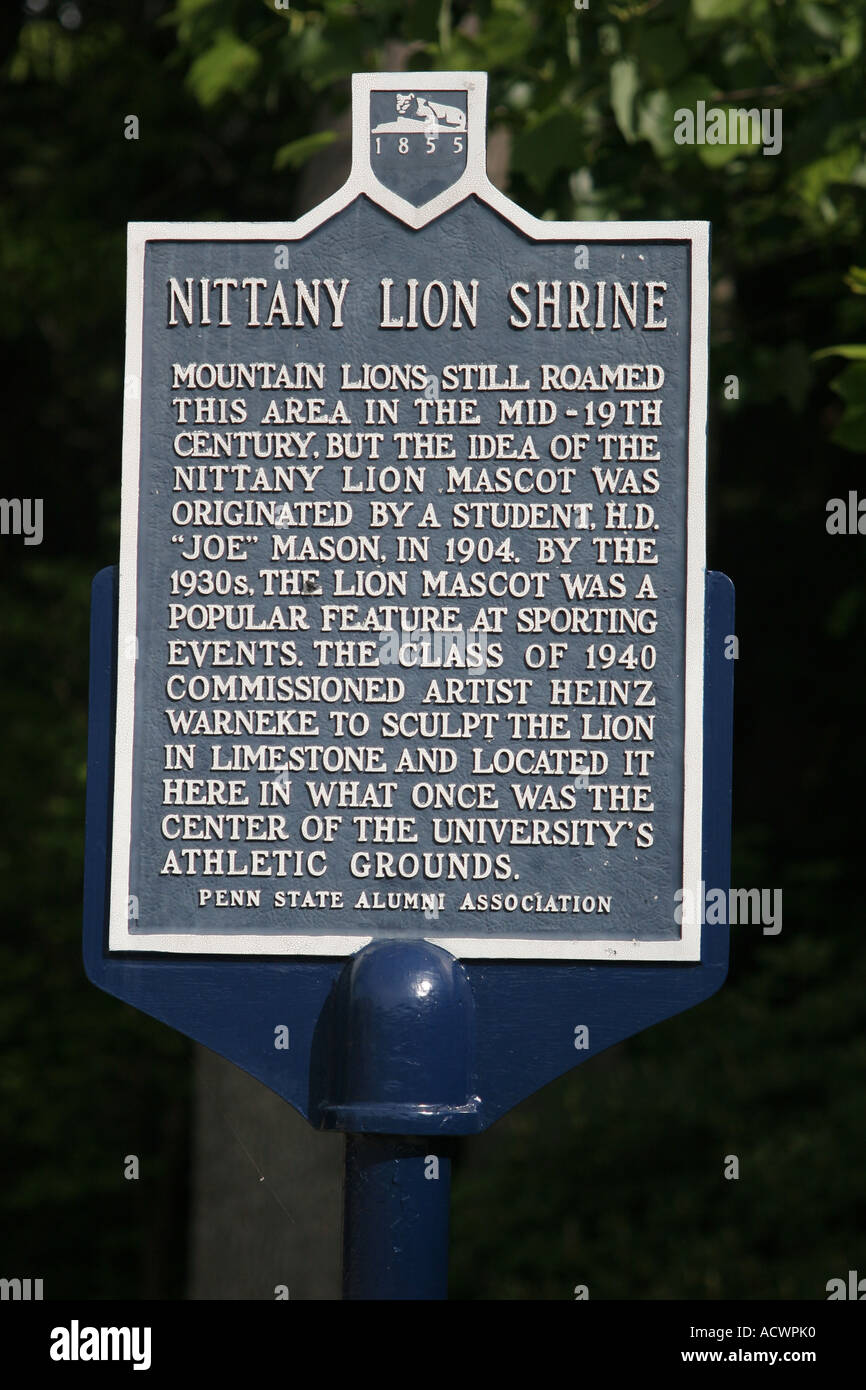 Nittany Lion Schrein zu unterzeichnen, Pennsylvania State University Campus USA Stockfoto