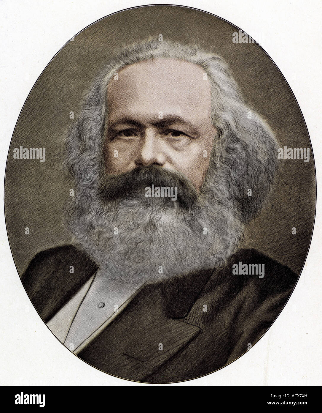 Marx, Karl, 5.5.186 - 14.3.1883, deutscher Philosoph, Porträt, Zeichnung, 20. Jahrhundert, später farbig, Stockfoto