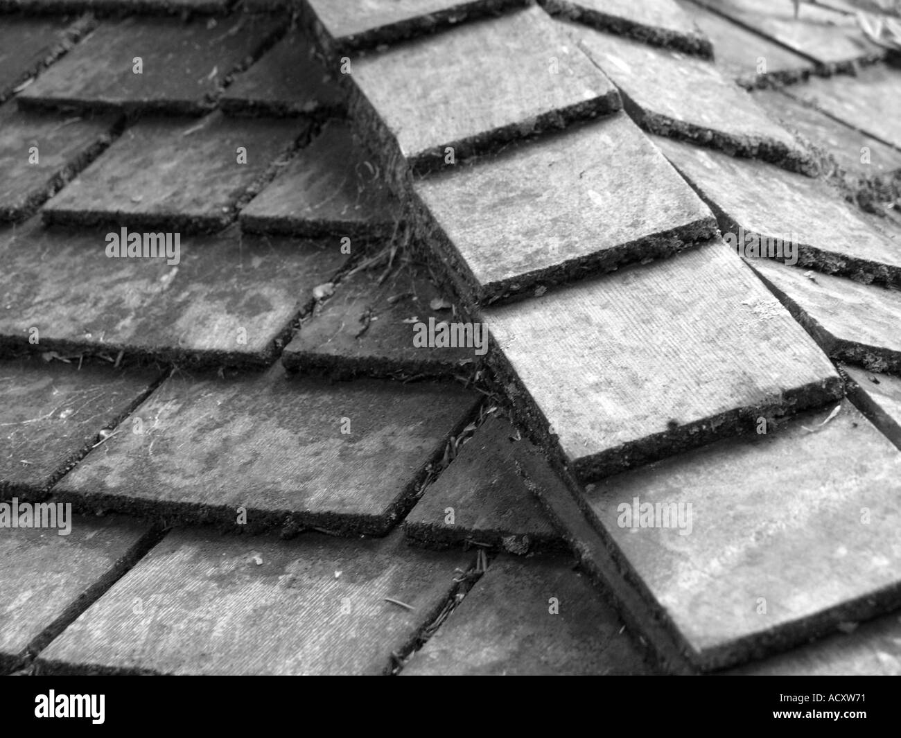 Holzfliesen auf einem Dach Stockfoto