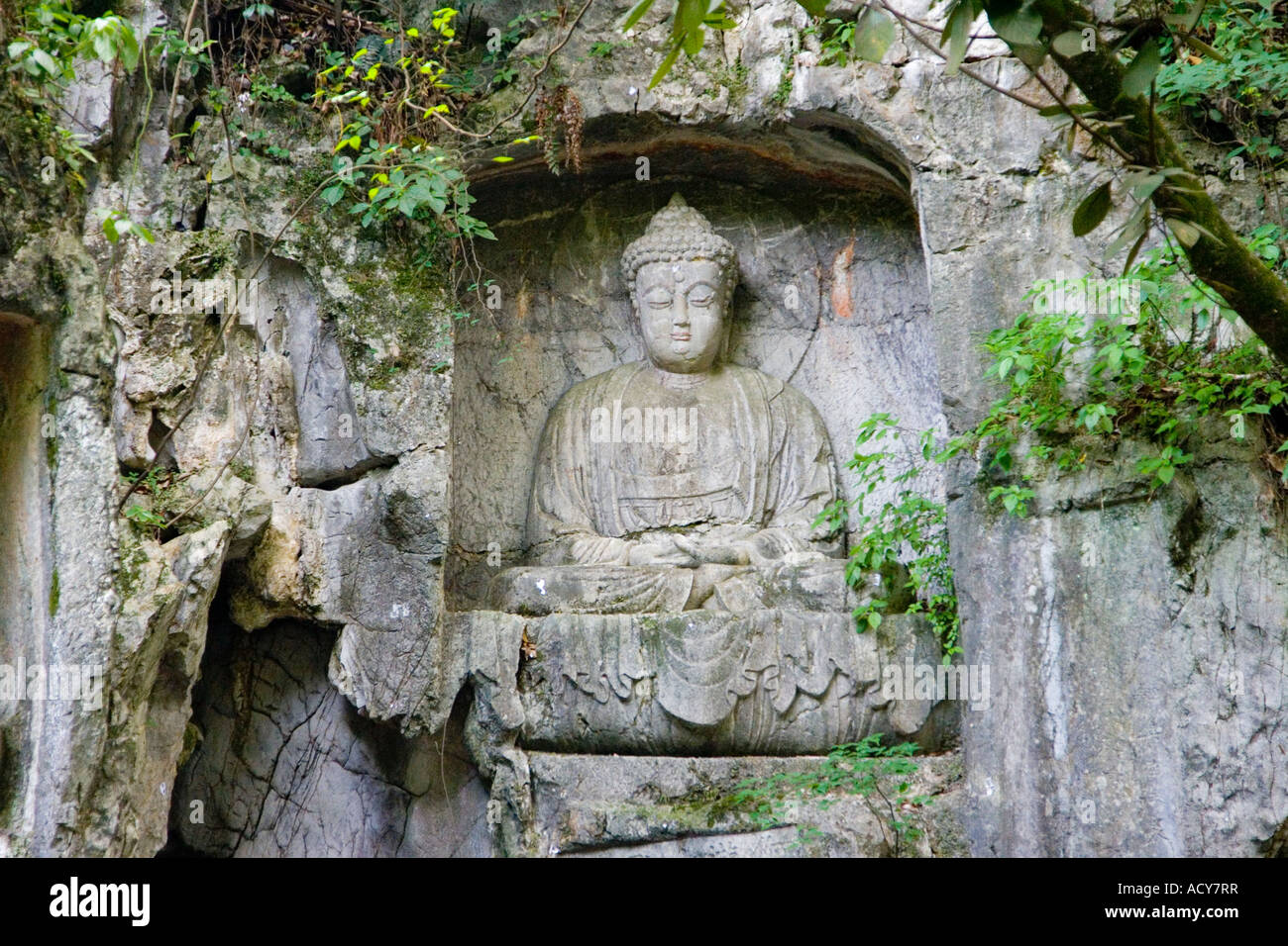 Buddhistische Rock Carvings Feilai Peak Lingyin Tempel Hangzhou China Stockfoto