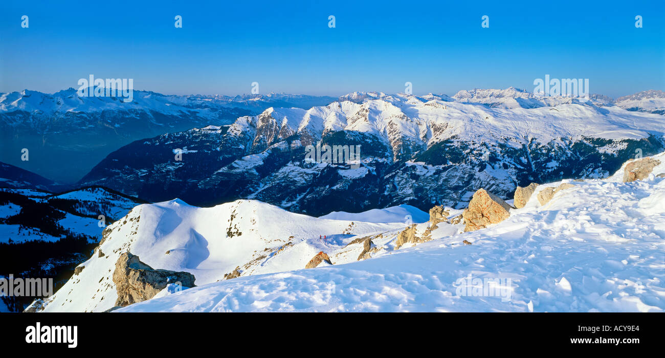Der Schweiz Arosa Panoramablick vom Berg Weisshorn 2653m Winterlandschaft Stockfoto