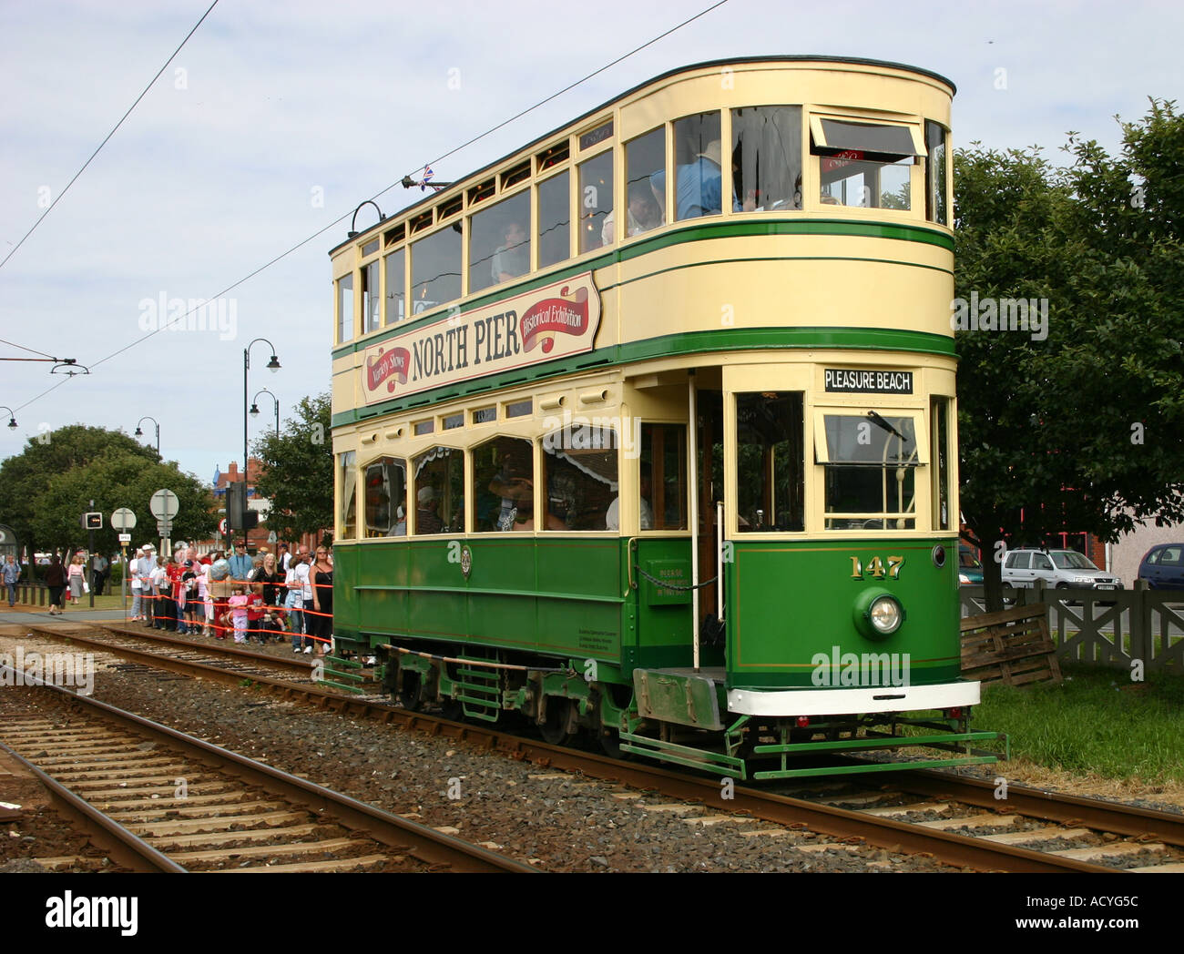 Alten Blackpool Straßenbahn in Fleetwood Stockfoto