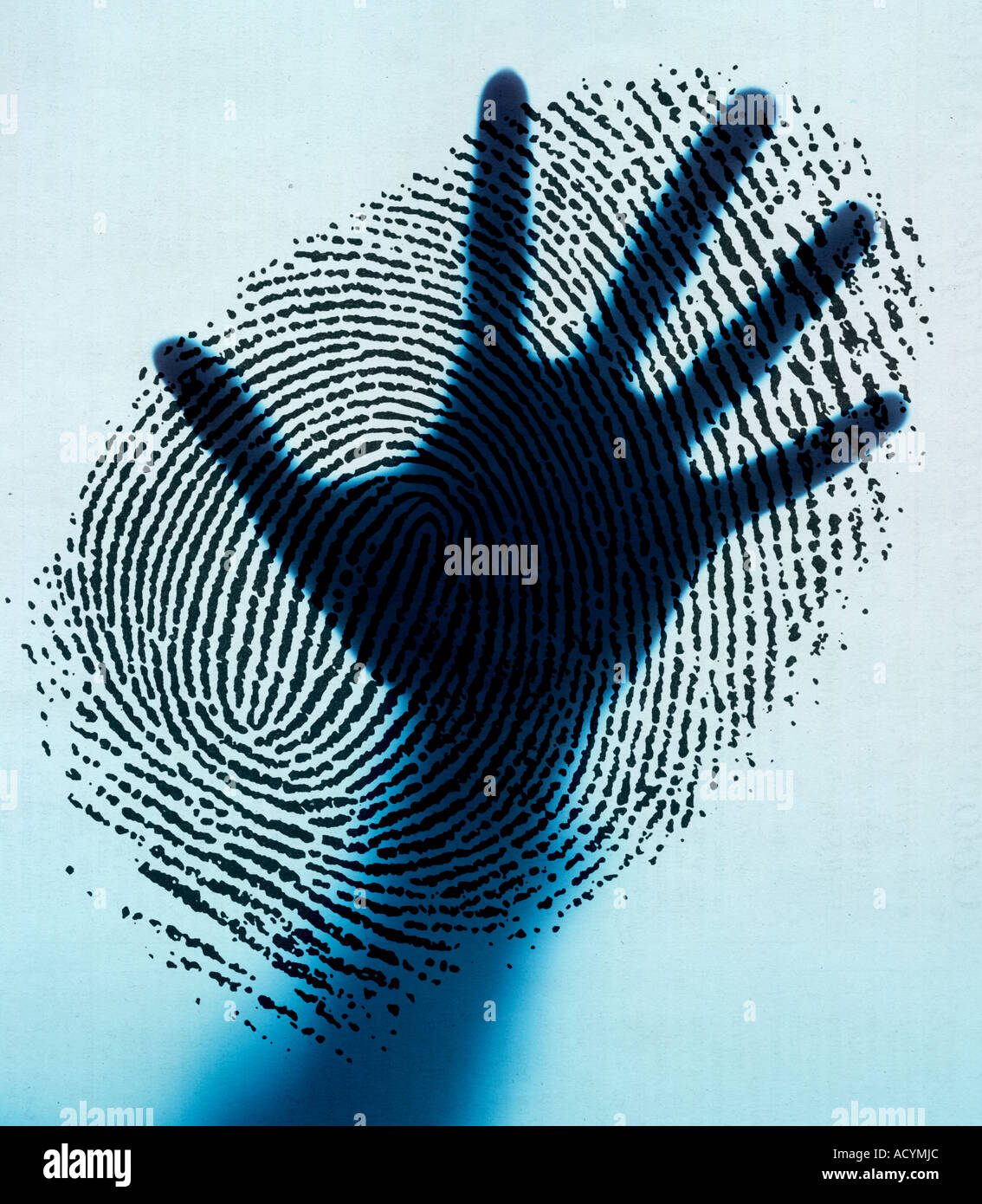 Silhouette von Hand mit den Fingern verteilt eine große Fingerabdruck Stockfoto