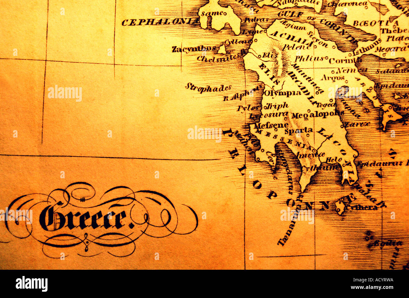 19. Jahrhundert-Landkarte von Griechenland Stockfoto