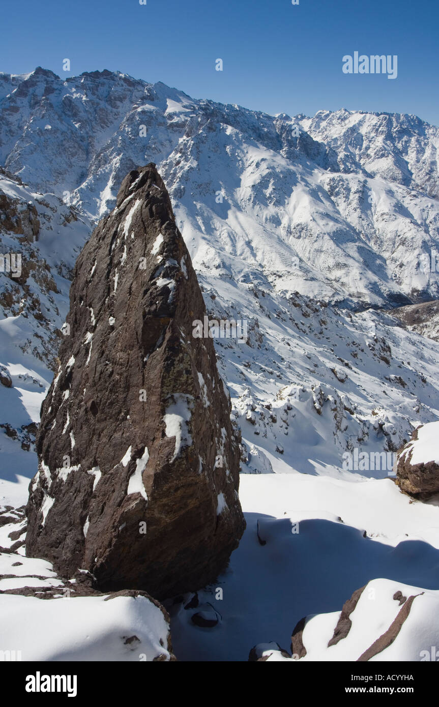 Schnee in den Bergen Skiort Oukaimeden hohen Atlas Marokko Nordafrika Stockfoto