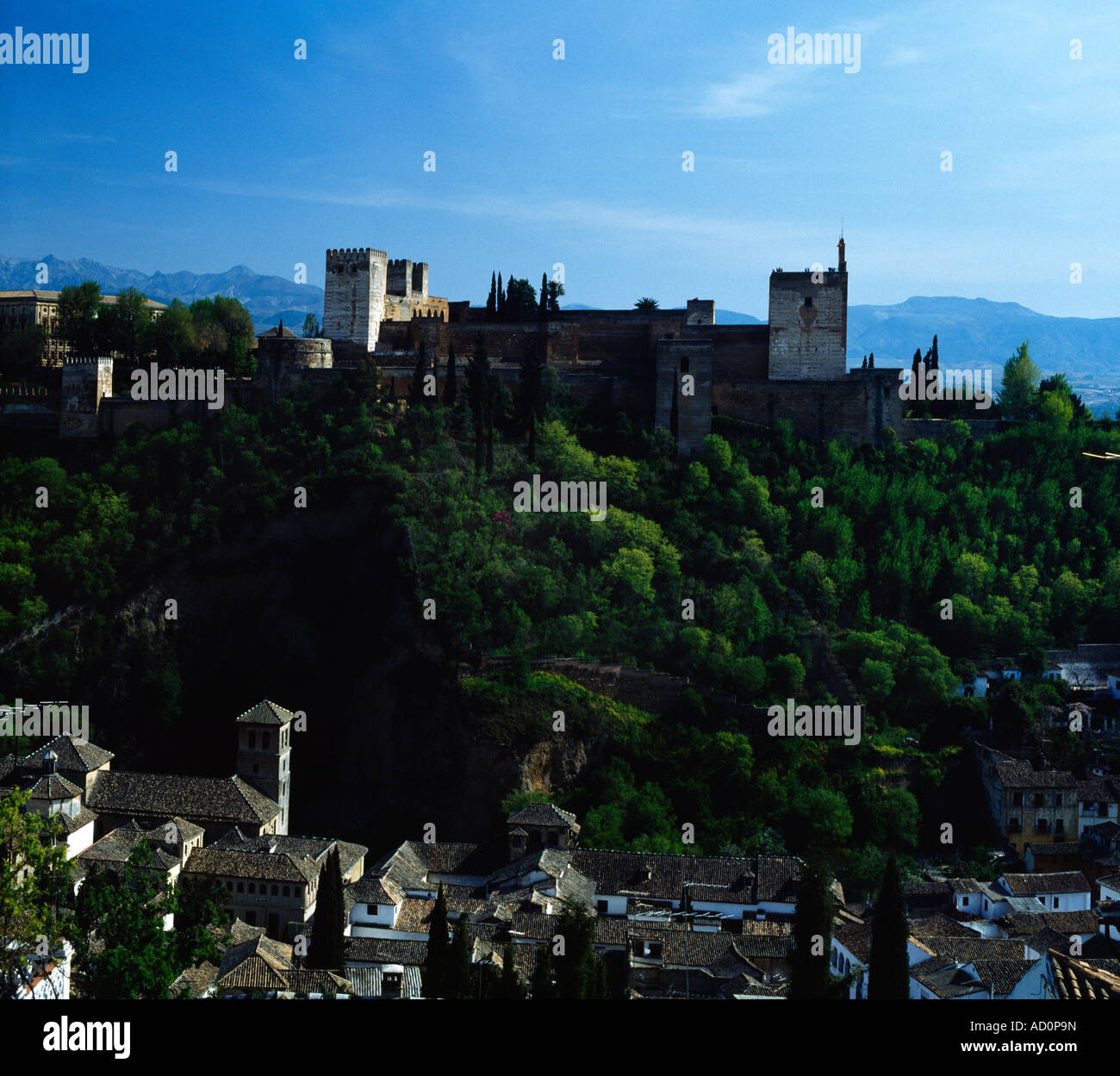 Granada Spanien Blick auf Alhambra Sierra Nevada Stockfoto