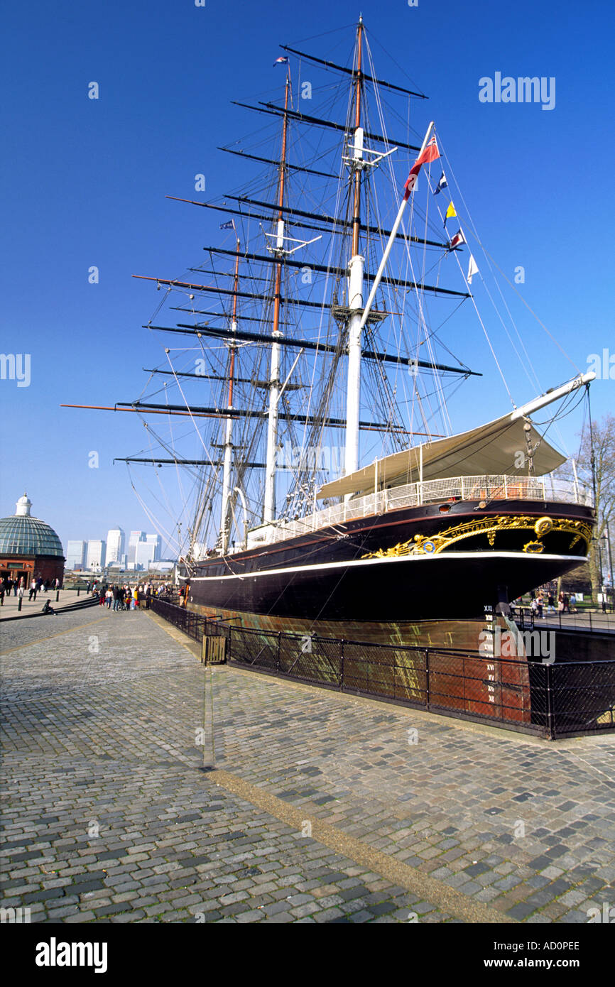 Der historische Cutty Sark-Tee-Clipper auf dem Display in Greenwich, London. Stockfoto