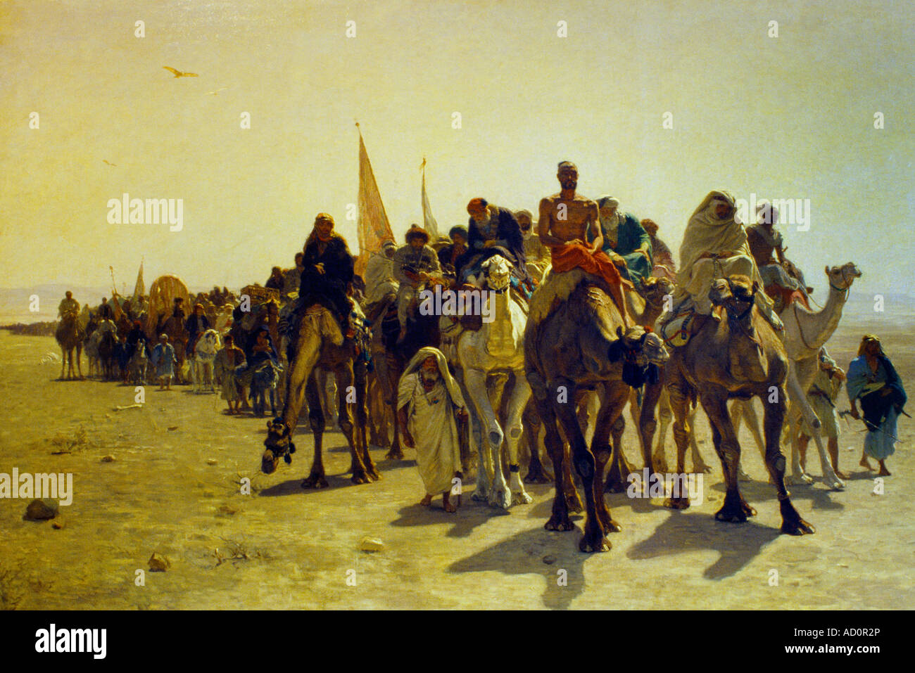 Orientalische Malerei Kamel Zug von Leon Auguste Adolphe Bauch 1861 Pilgirms nach Mekka gehen Stockfoto