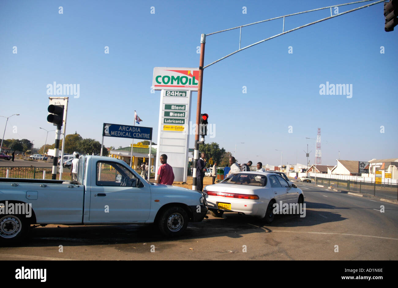 Harare Simbabwe Benzin Aufstellungen Stockfoto
