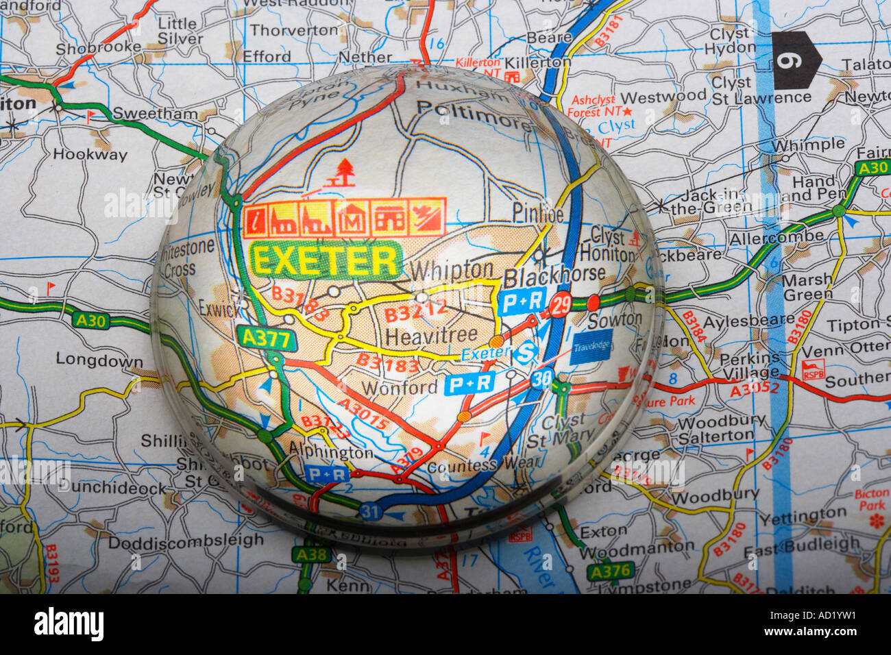 Vergrößerten Kartenausschnitt von Exeter in Devon, England, Vereinigtes Königreich Stockfoto