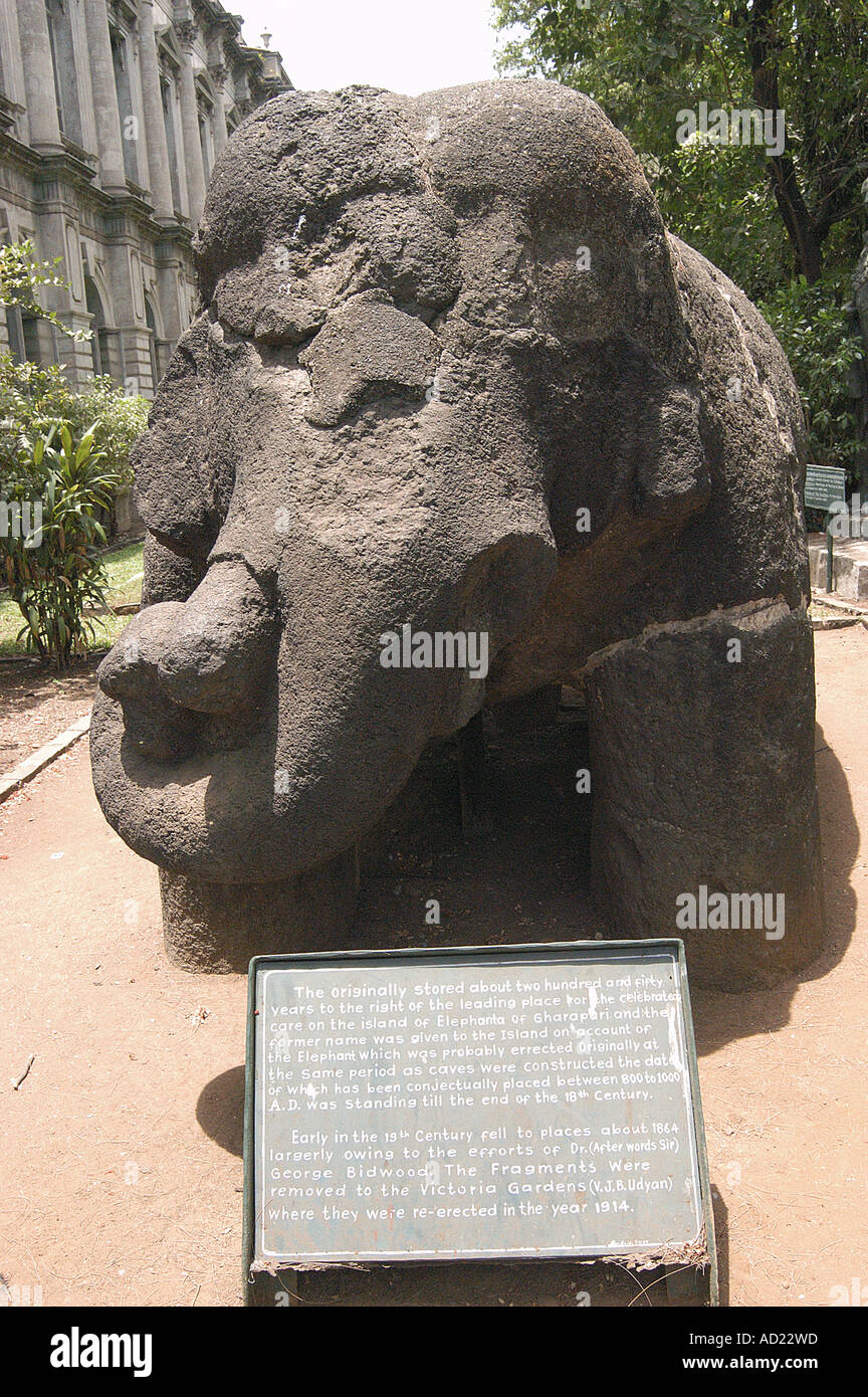 Elefantensteinskulptur Victoria Garden Byculla Zoo Rani Baug Bombay Mumbai Indien Stockfoto