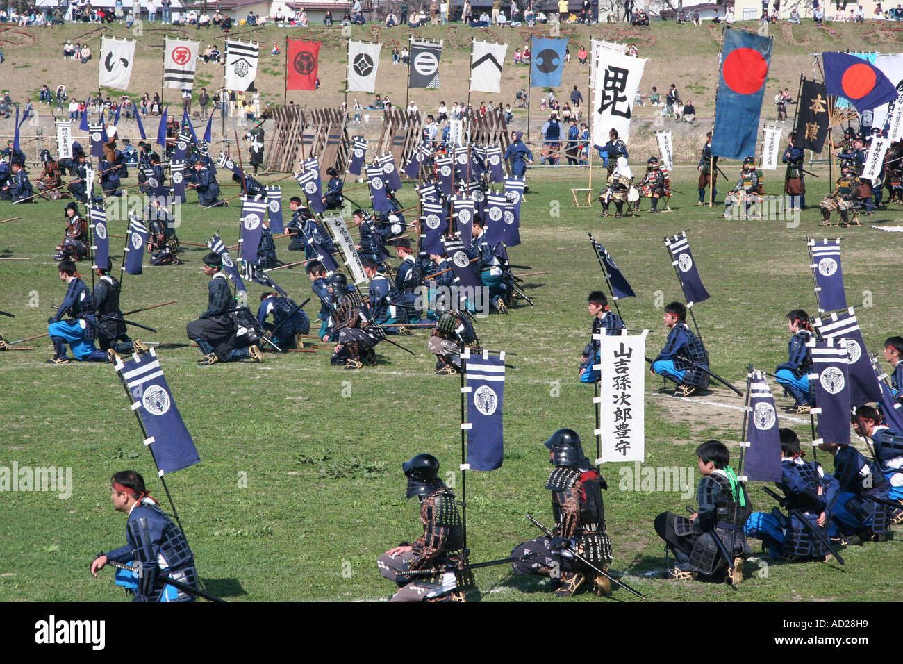 Reenactment der Schlacht zwischen zwei Shogun in Nord-Japan Stockfoto