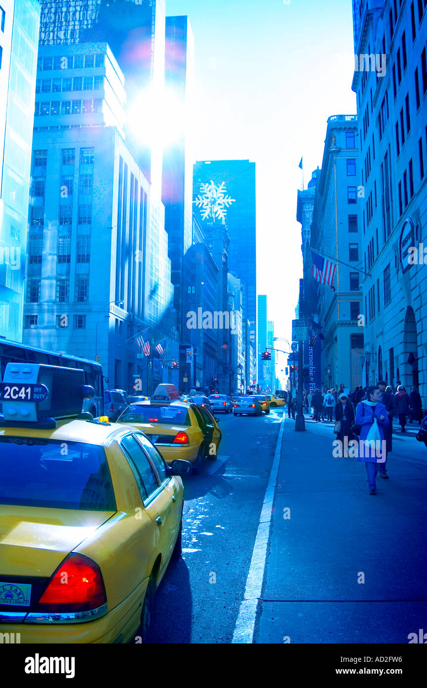 New York Sceen. Taxi in der Straße... Yellow Cab. Stockfoto