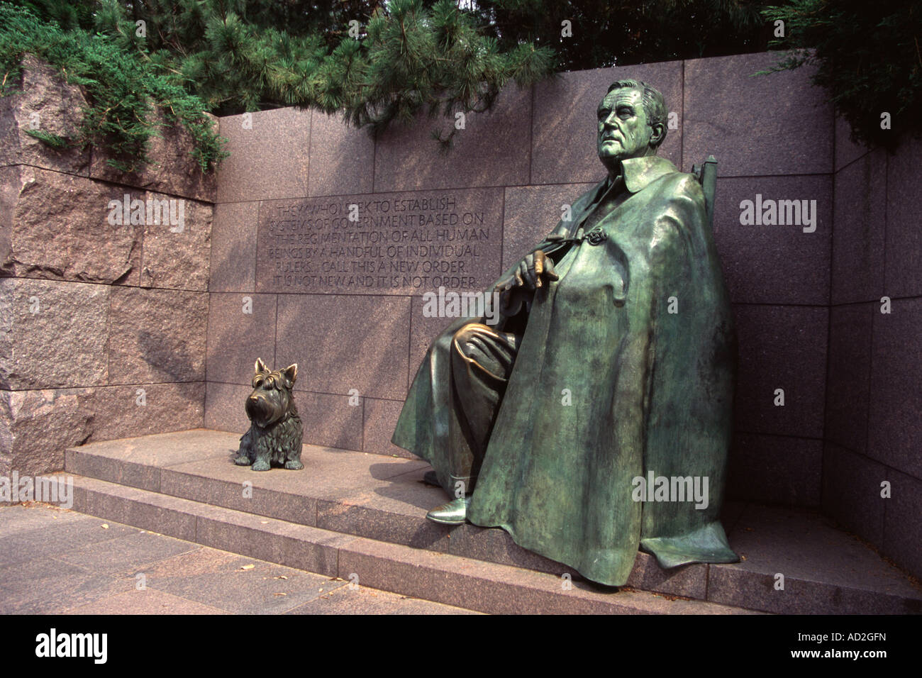 Franklin Delano Roosevelt Memorial, F D Roosevelt und sein Hund Fala, West Potomac Park, Washington, DC, USA Stockfoto