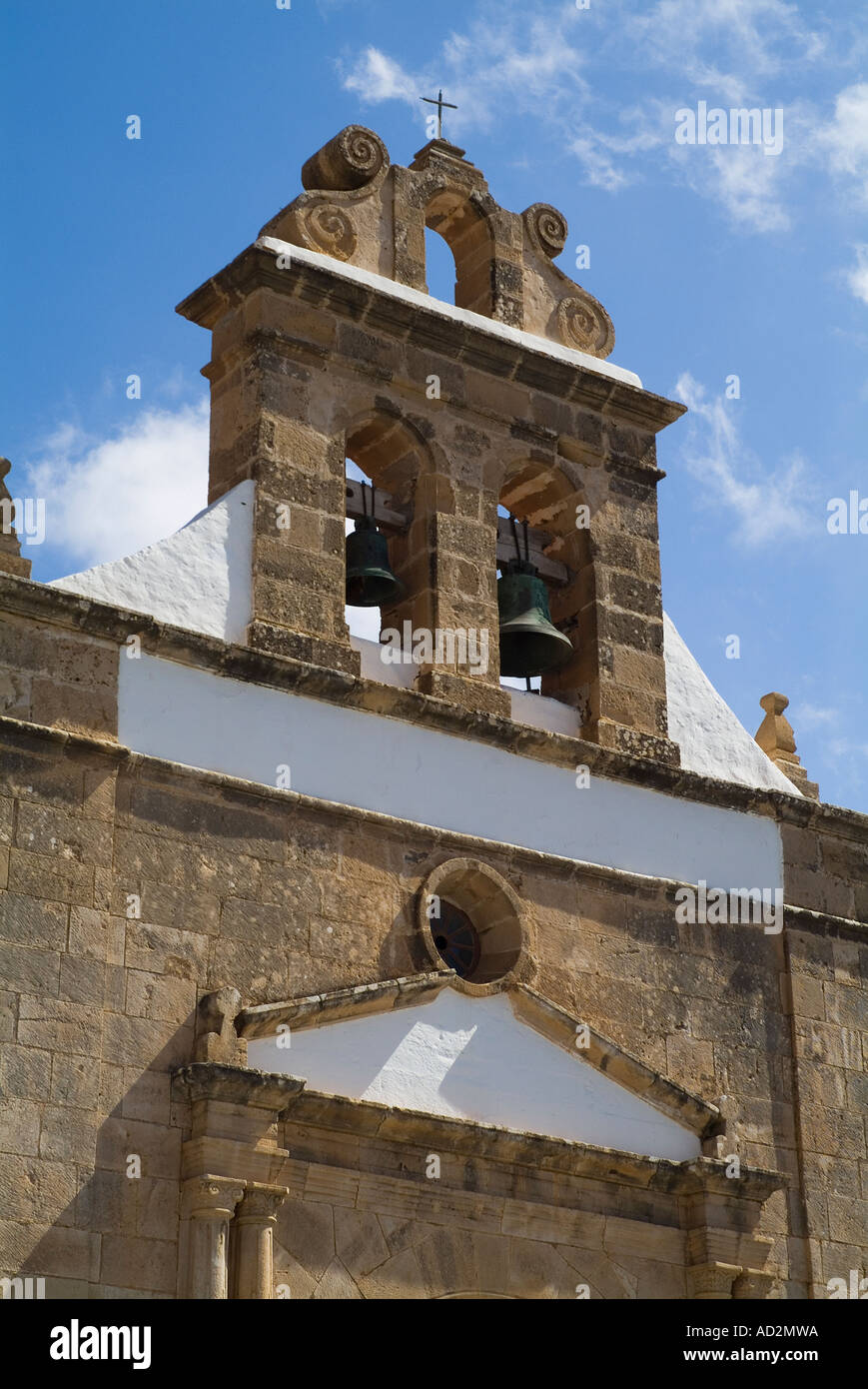 dh VEGA RIO PALMA FUERTEVENTURA Fuerteventuran Dorf Kirche Nuestra Senora De La Pena Glockenturm Stockfoto