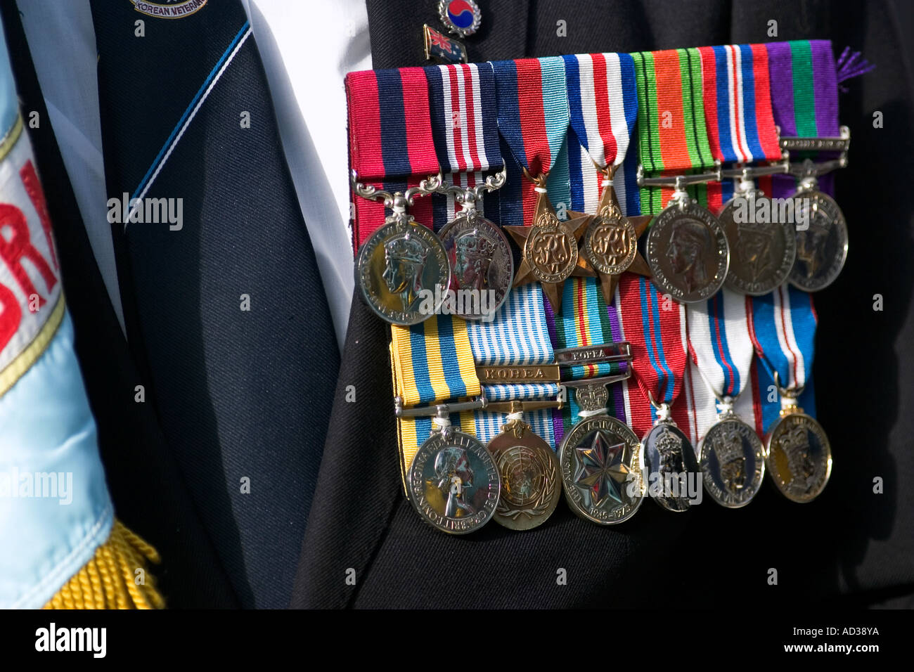 Medaillen an einen Soldaten Brust angeheftet Stockfoto