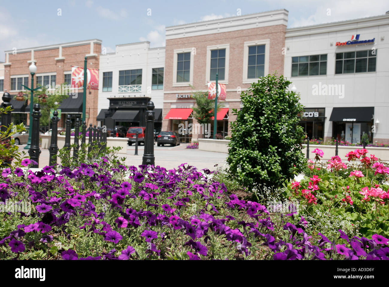 Newport News Virginia, City Center at Oyster Point, Blumenblumen, Landschaftsbau, Unternehmen, Bezirk, Shopping Shopper Shopper Shop Shops Market Markets m Stockfoto