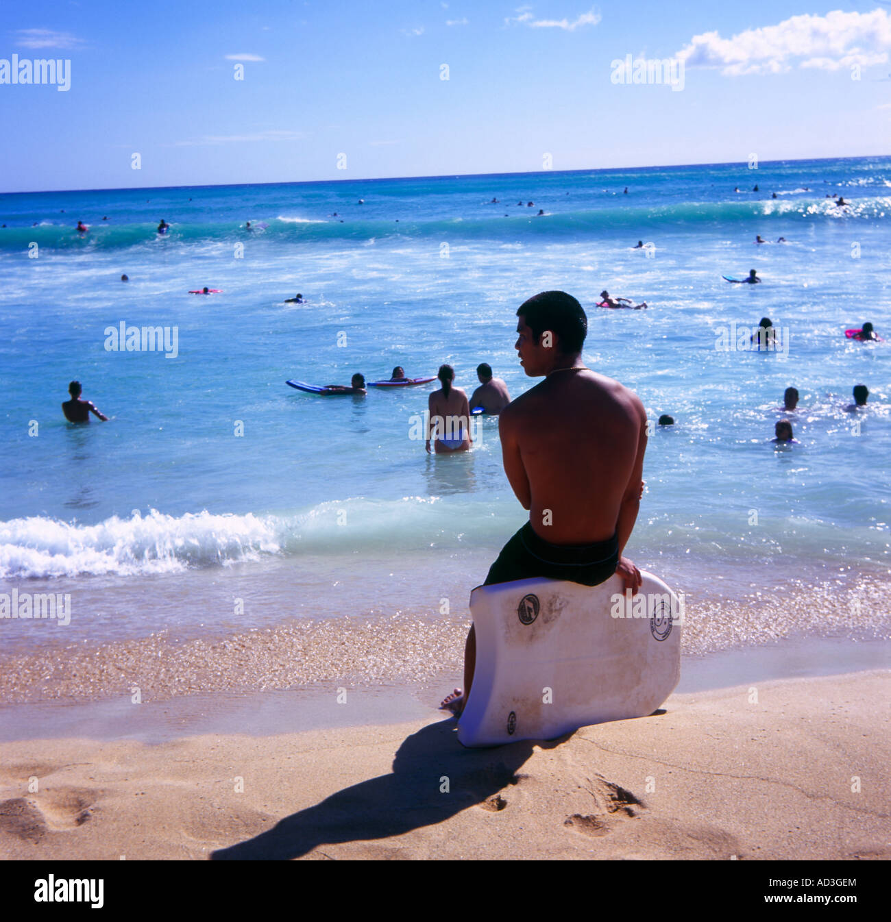 Body-Surfen in Waikiki Beach Hawaii Stockfoto