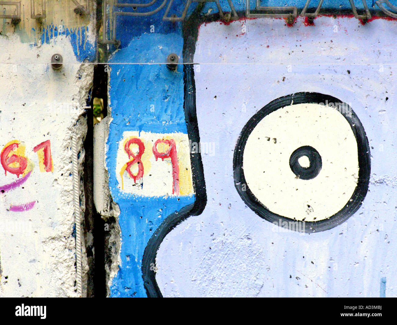 Nahaufnahme von einem Originalstück der Berliner Mauer, die Ost- und West-Berlin aus 1961 1989 Deutschland Europa unterteilt Stockfoto