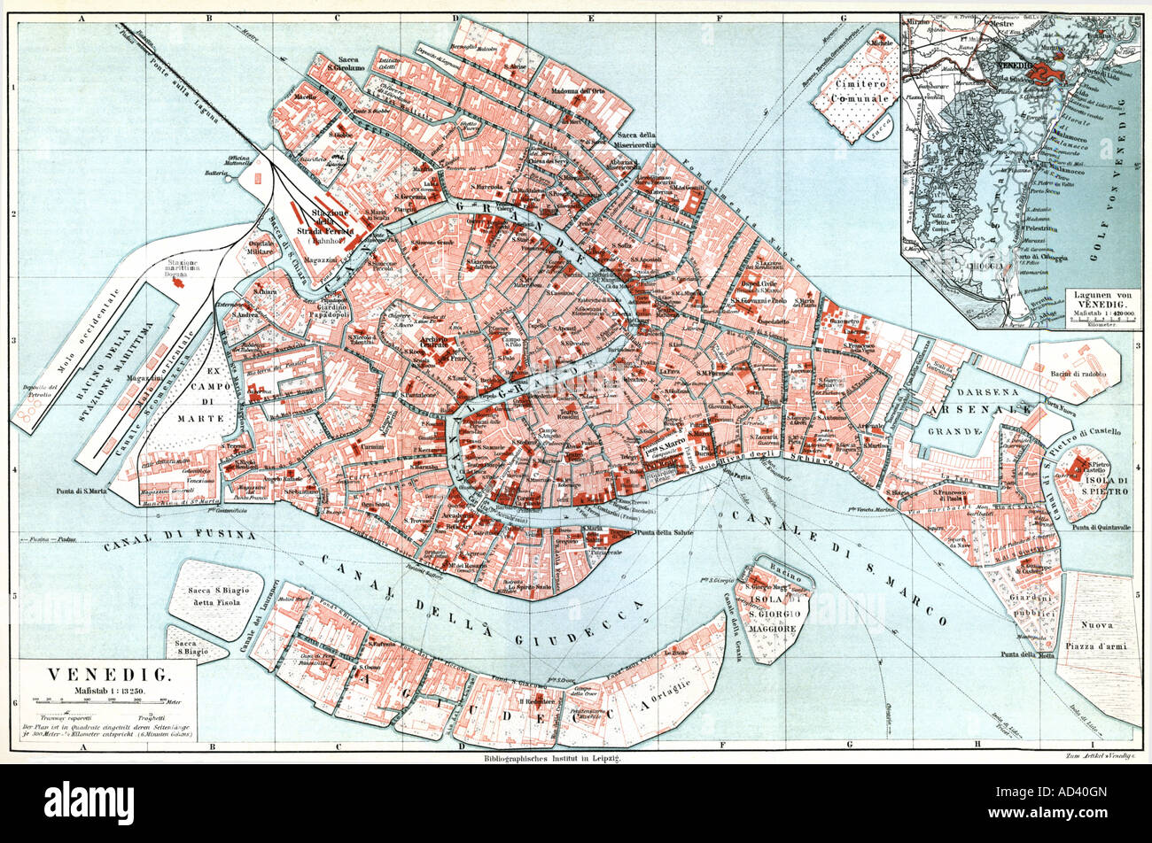 Kartografie, Stadtpläne, Italien, Venedig, Meyers Konversationslexikon, 1897, Stockfoto