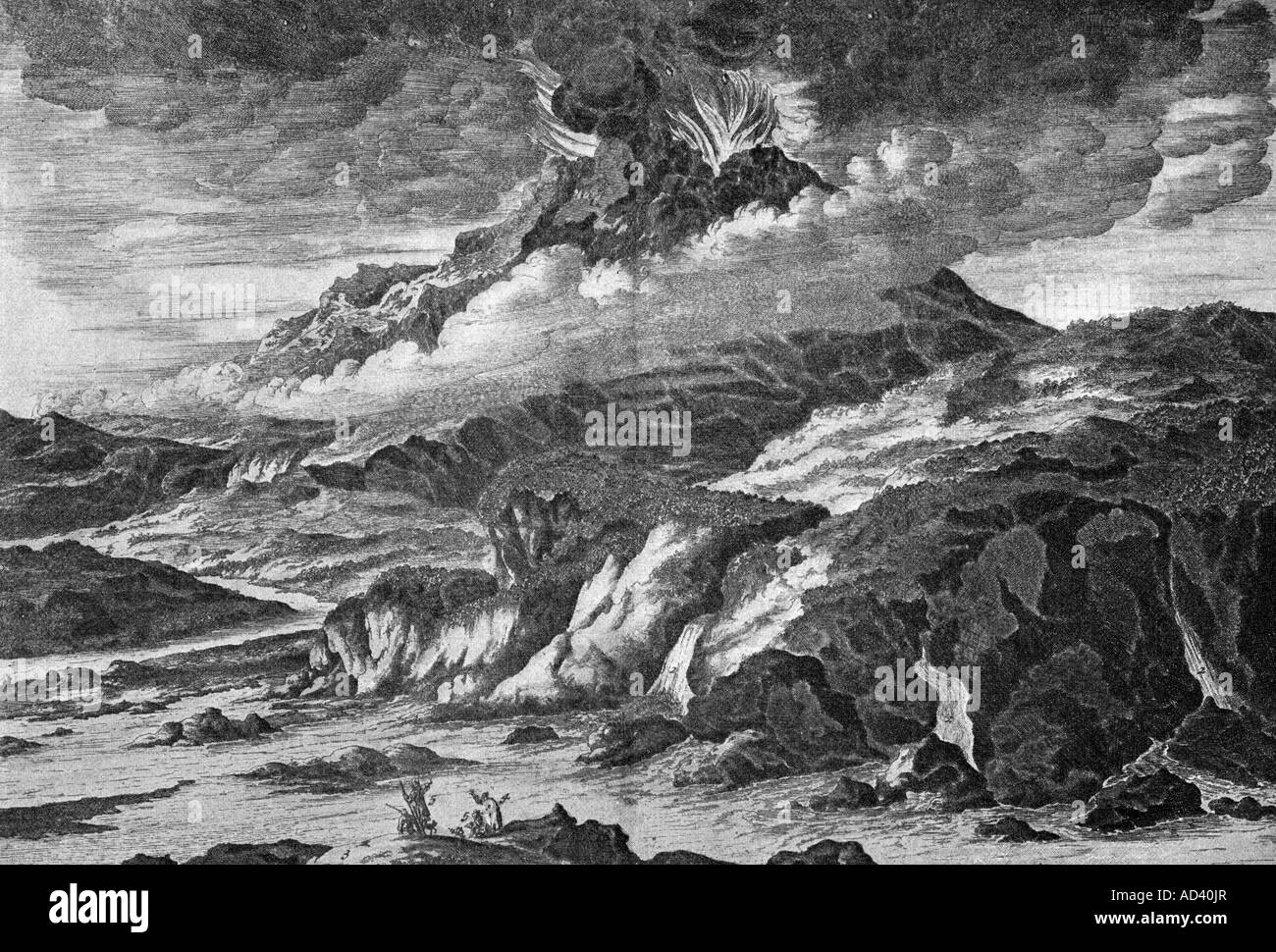 Geographie/Reisen, Japan, Naturkatastrophen, Vulkanausbruch, Siurpurama, 1650, Gravur, 19. Jahrhundert, Stockfoto