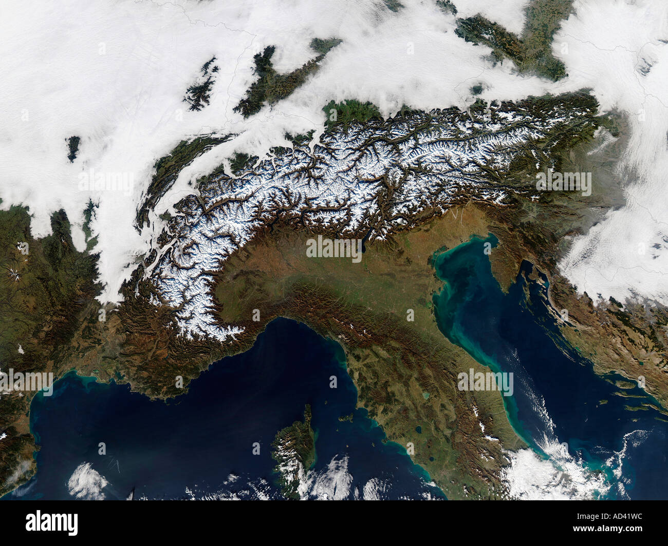 Die Alpen, Satellitenbild Stockfoto