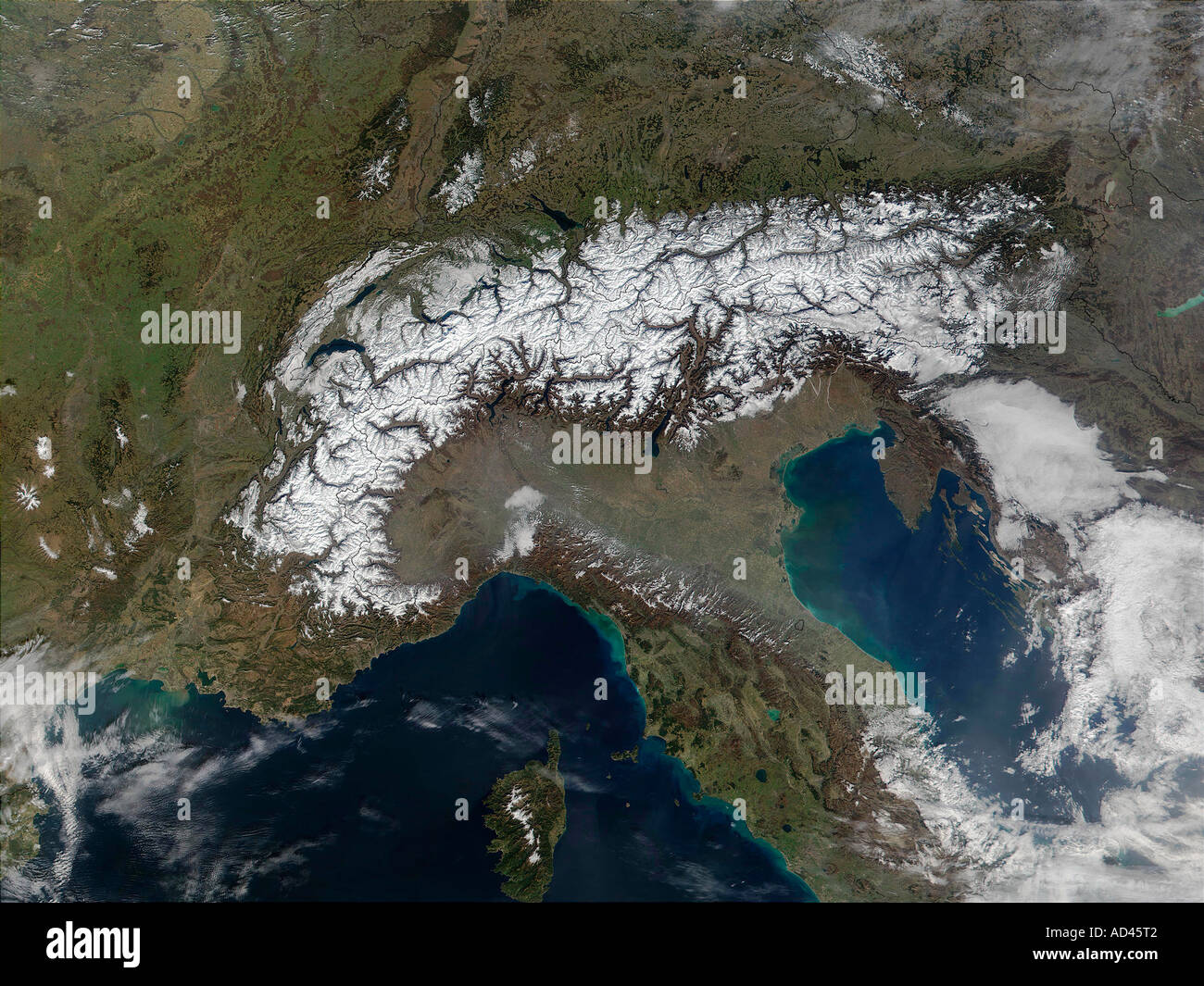 Die Alpen, Satellitenbild Stockfoto