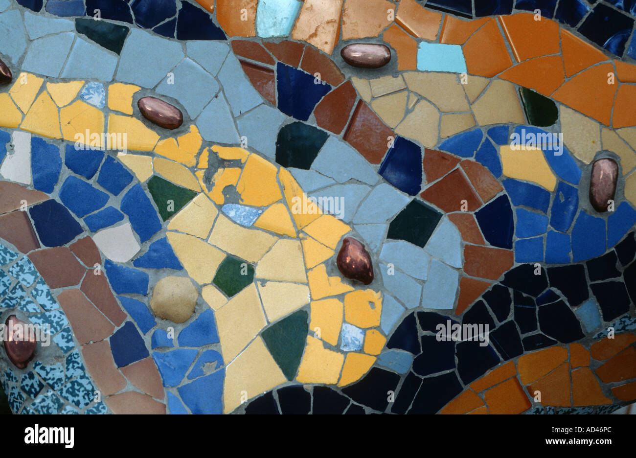 Güell Park Mosaik Detail Drache Gaudi-Architektur Stockfoto