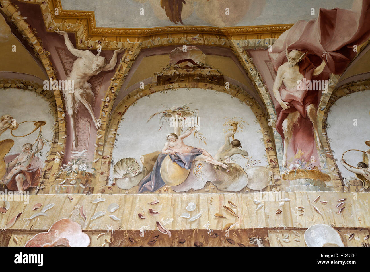 Groteskes Deckenfresko, tritonsaal, Benediktinerkloster Altenburg bei Horn, Niederösterreich Stockfoto