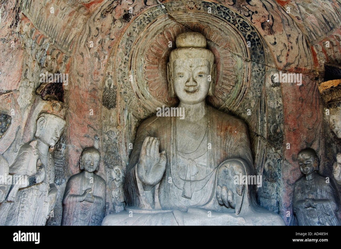 Geschnitzten Buddha-Figuren in Longmen Grotten Dragon Gate Grotten Stockfoto