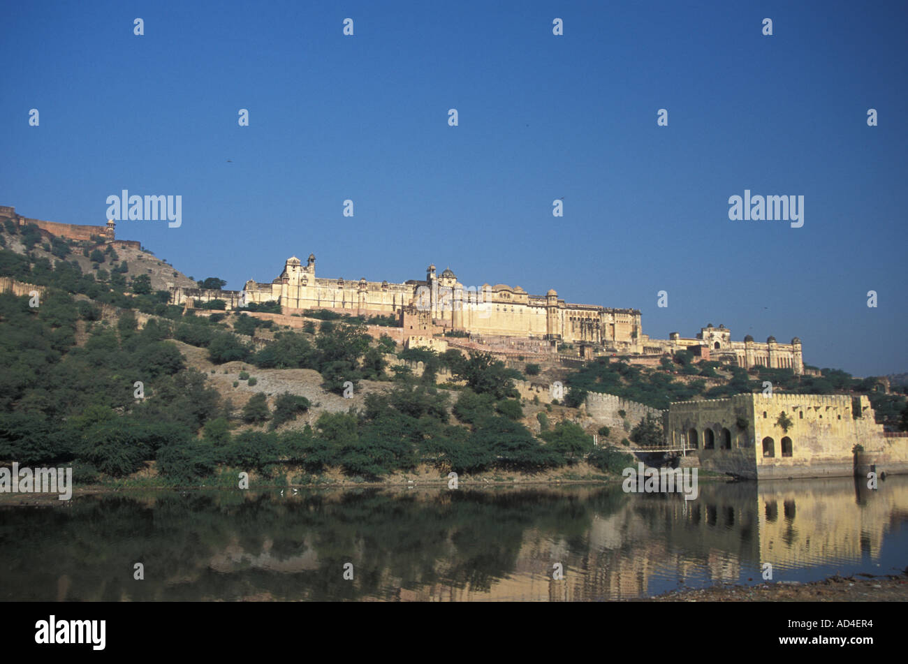 Amber Fort und Maota See Rajasthan Indien Stockfoto