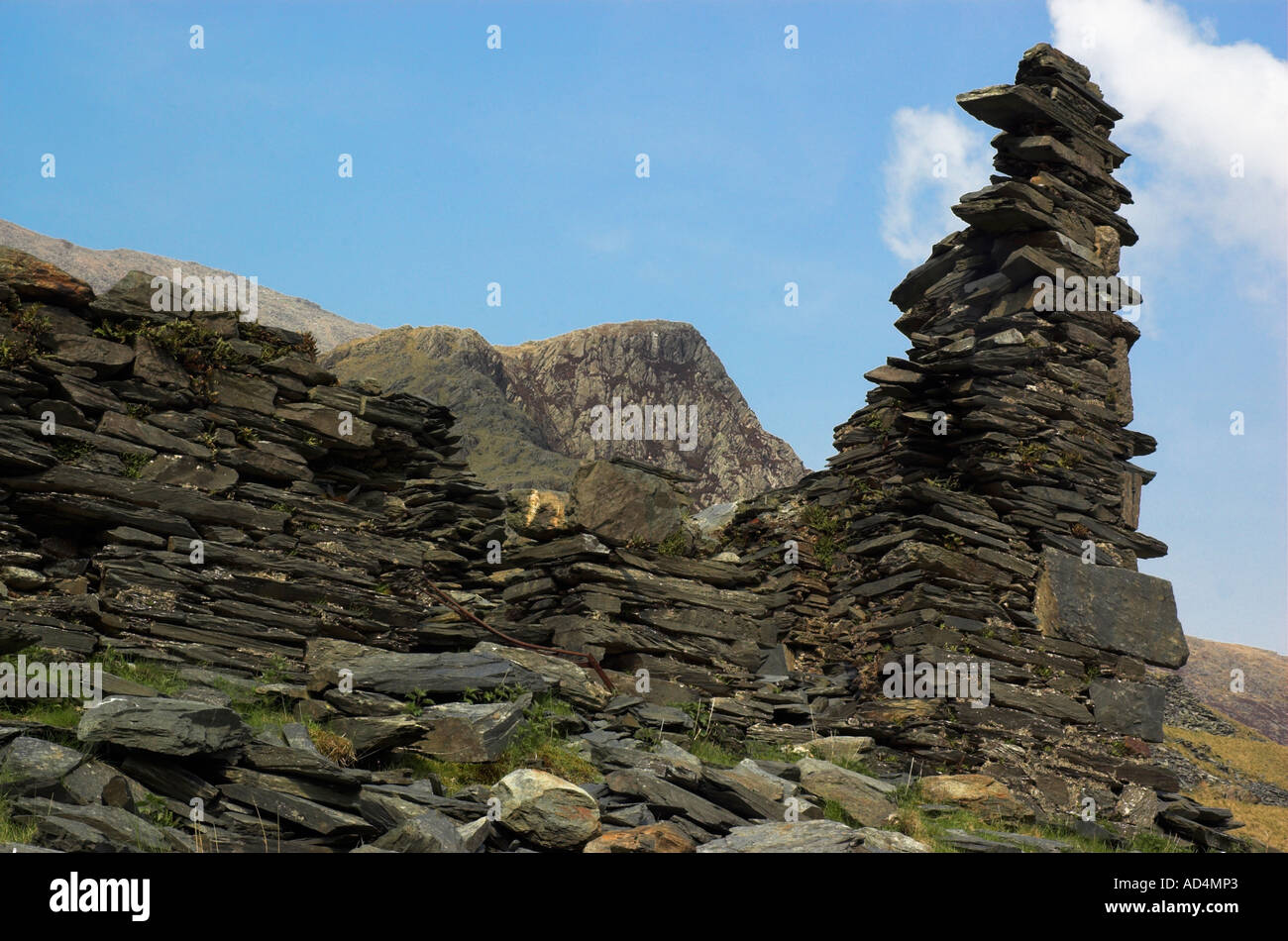 Die Überreste von Gebäuden aus dem Bergbau auf Snowdon Stockfoto
