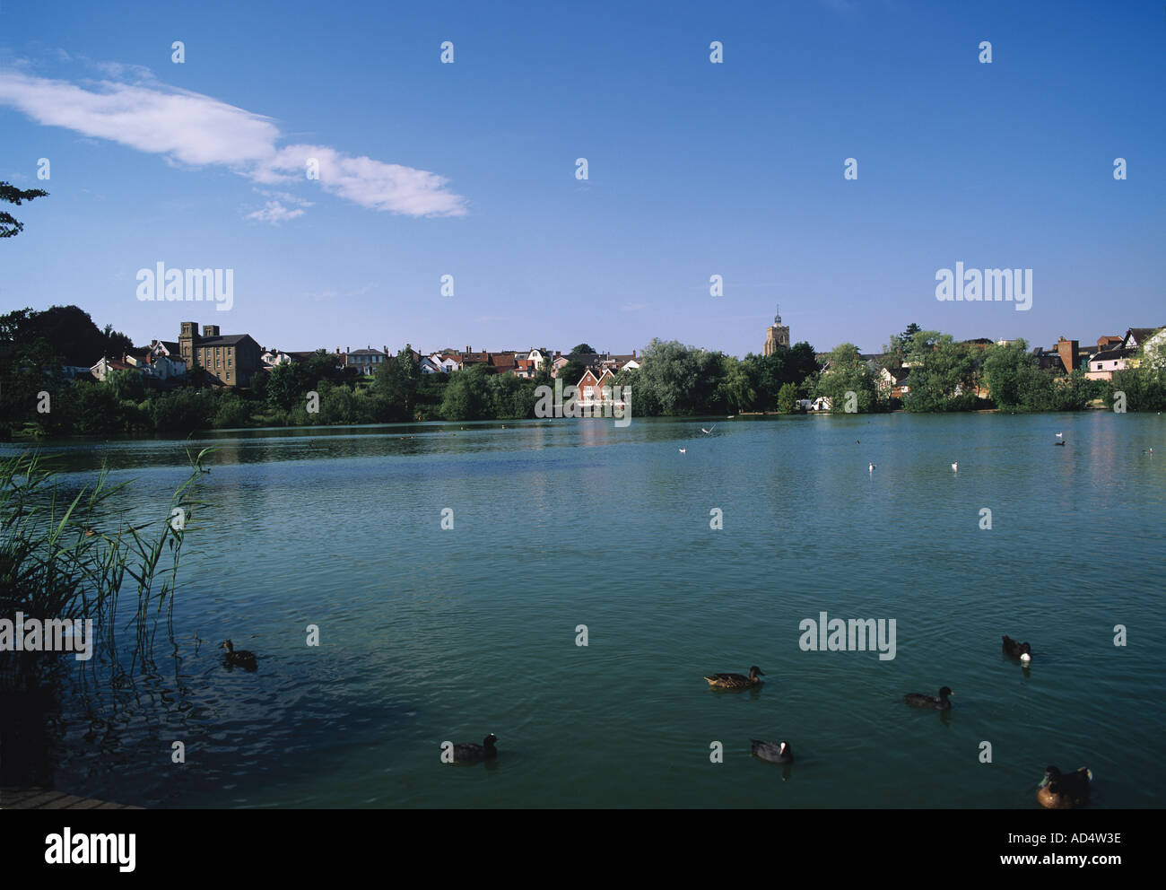 Großer See in der Cente der kleinen Stadt Diss in South Norfolk Stockfoto