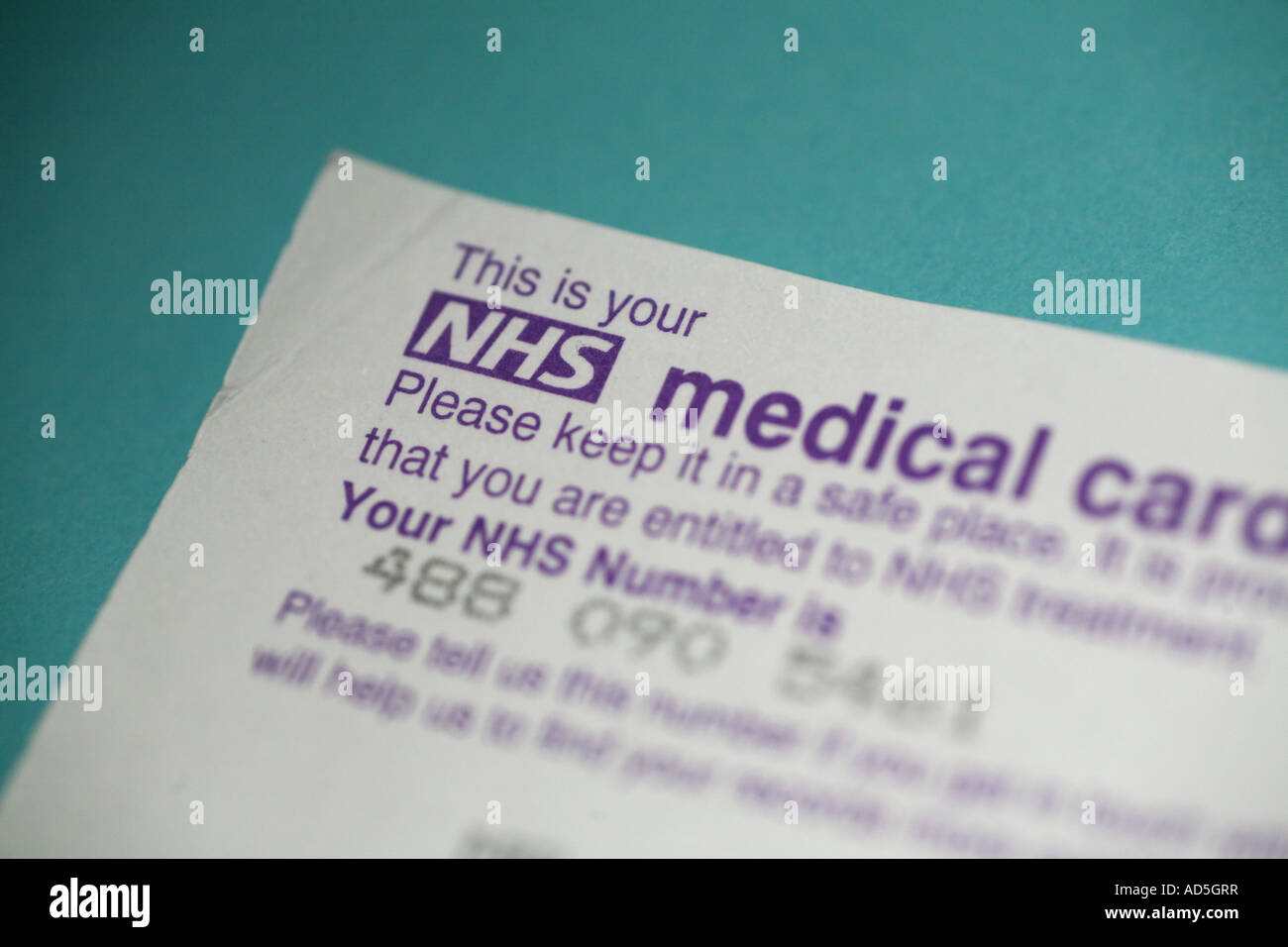 NHS-Gesundheitskarte Stockfoto