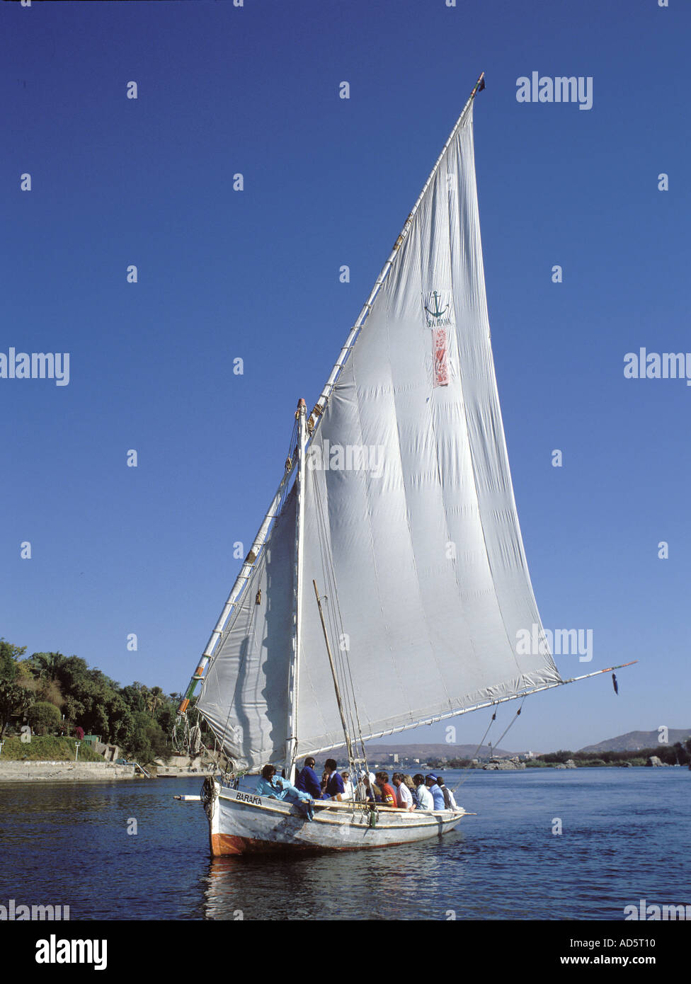 Falucka Segeln Boot im Nil Ägypten mit Segel Stockfoto