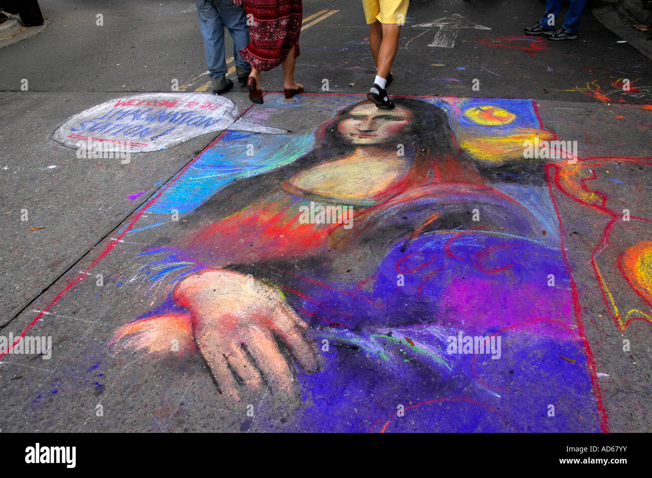 Straße Gemälde der Mona Lisa am Kunstfestival Stockfoto