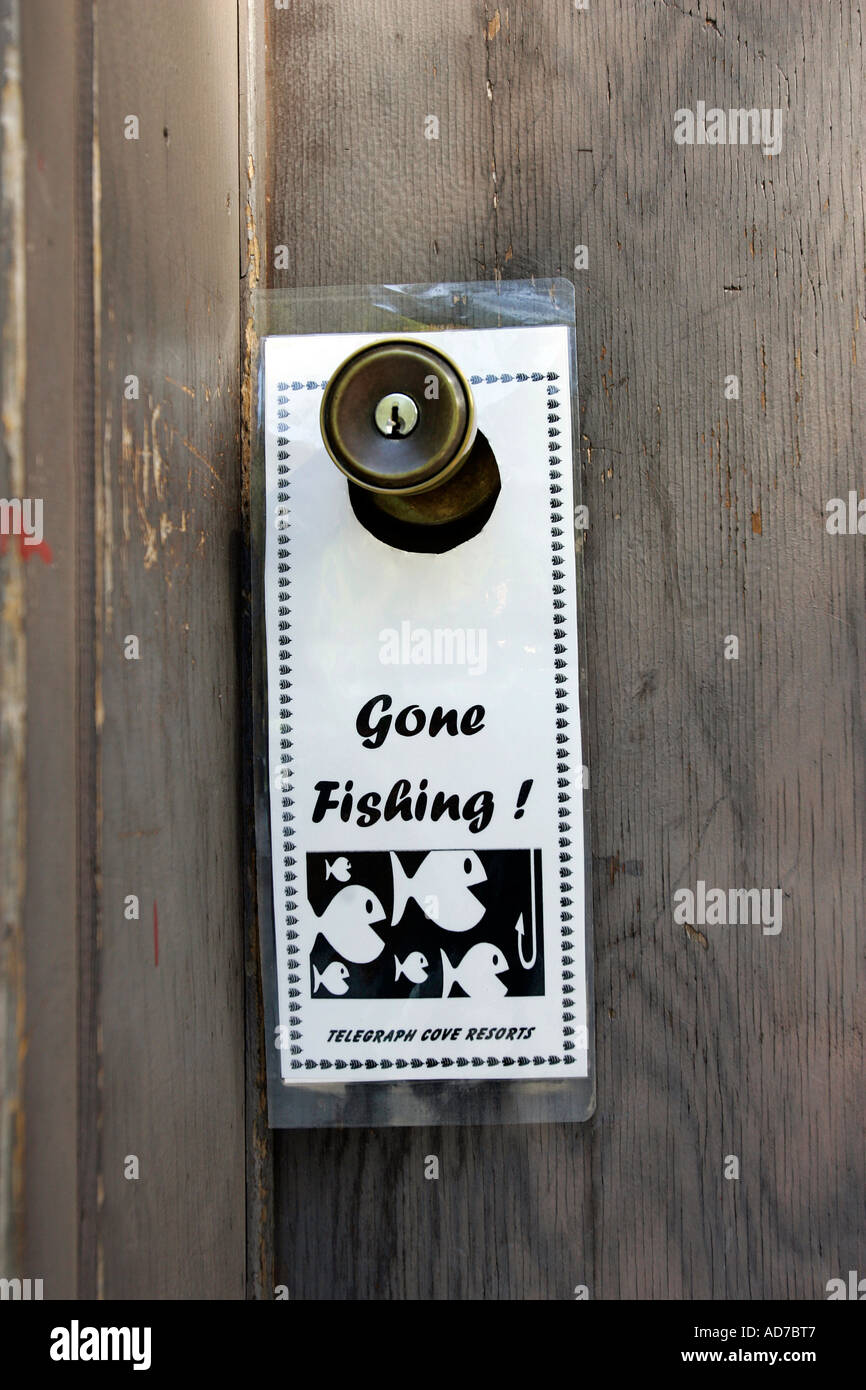 Angeln-Zeichen auf eine Türklinke gegangen Stockfoto