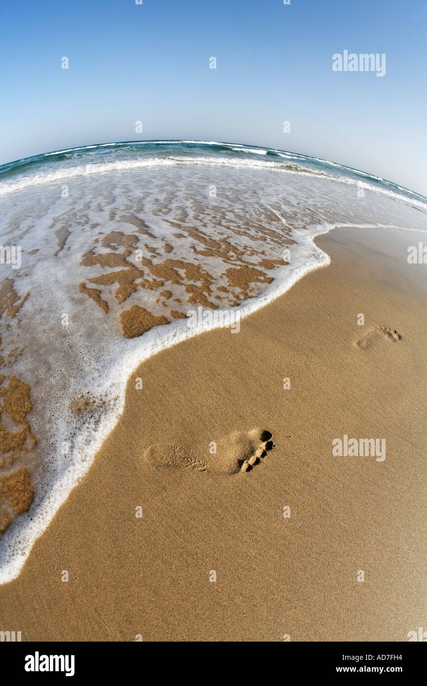 Fußspuren Fußabdrücke Playa de Sotavento Jandia Fuerteventura Kanarische Inseln Stockfoto