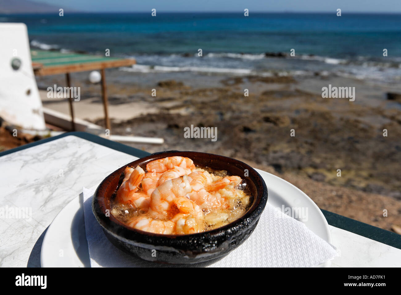 Gambas al Ajilo Garnelen mit Knoblauch Fuerteventura Kanarische Inseln Stockfoto