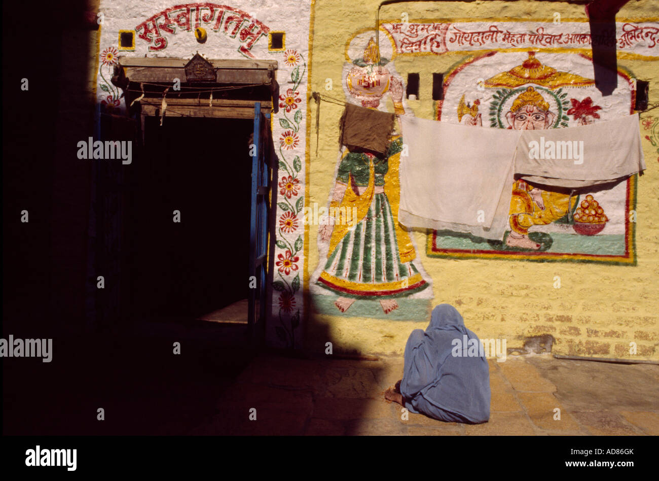 Jaisalmer Indien Malerei von Ganesh und waschen an Wand Stockfoto
