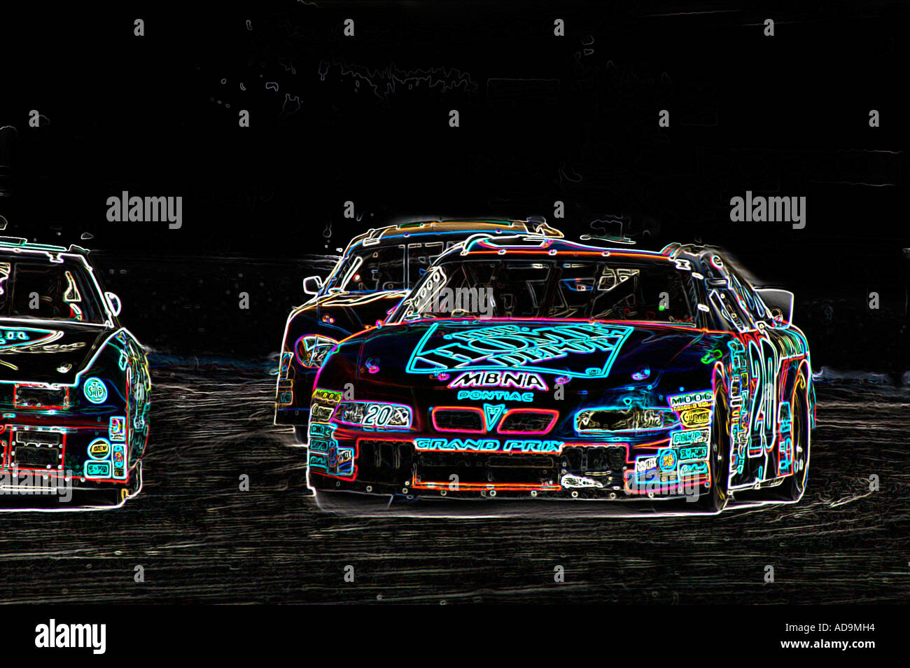 Generierte abstrakten Kunst der Nascar Stockcars an den historischen Sportwagen-Rennen in Sebring International Raceway Florida berechnet Stockfoto