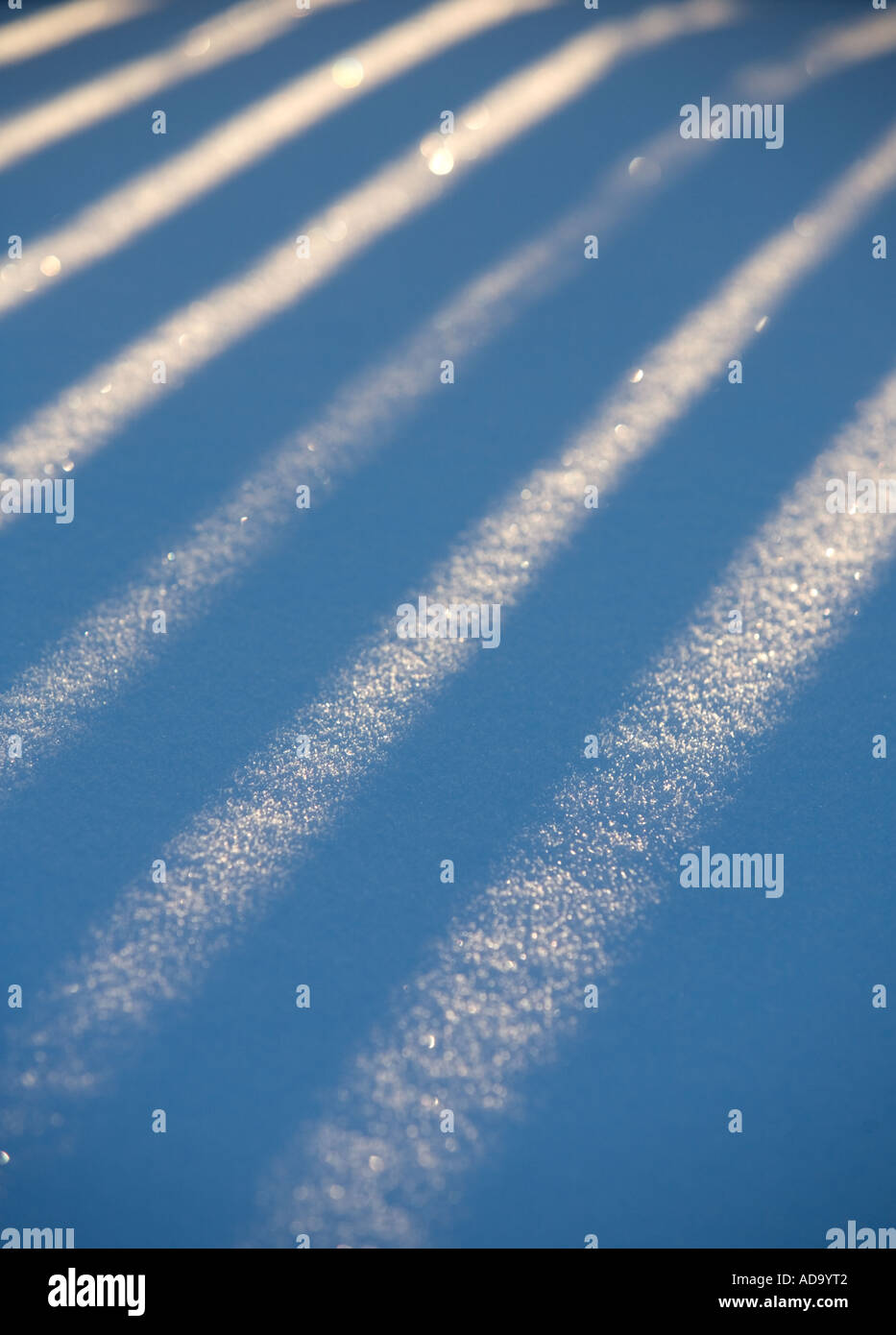 Linien aus Licht und Schatten bilden ein sich wiederholendes Linienmuster zur Schneeoberfläche Stockfoto